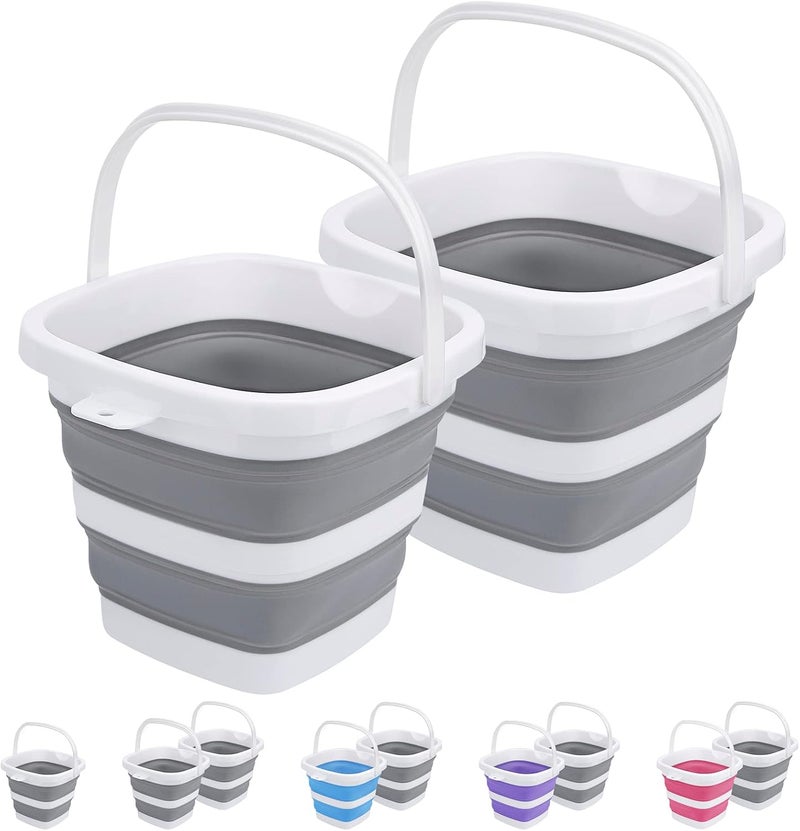 Craftend 2 Pack Collapsible Buckets 5L 1.3Gallon Small Cleaning Bucket for Household Portable Plastic Bucket Outdoor Car Washing Tub Foldable Camping Beach Sand Water Pot Pail Space Saving Square Grey - Image 1